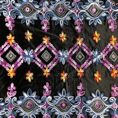 Third Eye Embroidered Design Stretch Velvet On Black Ground