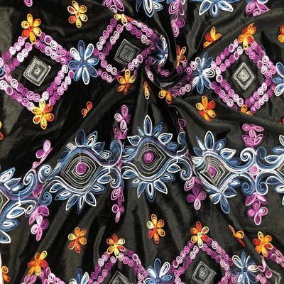 Third Eye Embroidered Design Stretch Velvet On Black Ground