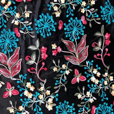 Fantasia Embroidered Stretch Velvet Black Ground