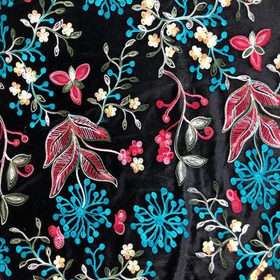 Fantasia Embroidered Stretch Velvet Black Ground