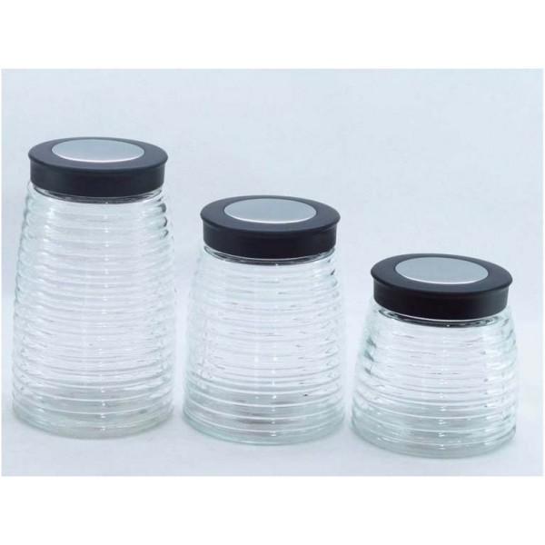 3 PC GLASS CANISTER SET BEEHIVE DESIGN
