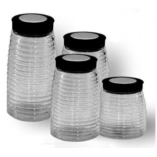 4 PC GLASS CANISTER SET BEEHIVE DESIGN