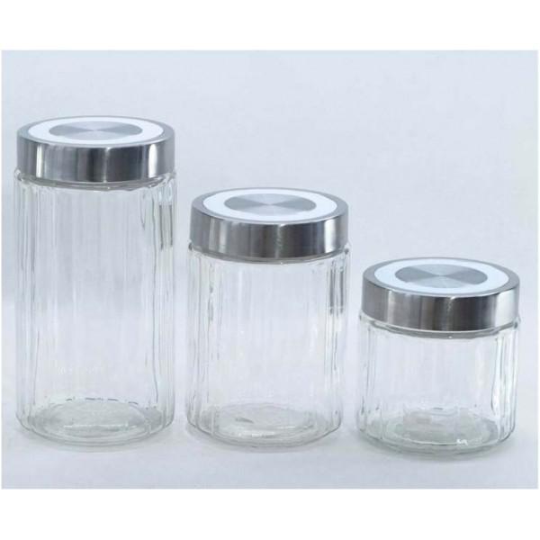 3 PC. GLASS CANISTER SET RIBBED DESIGN