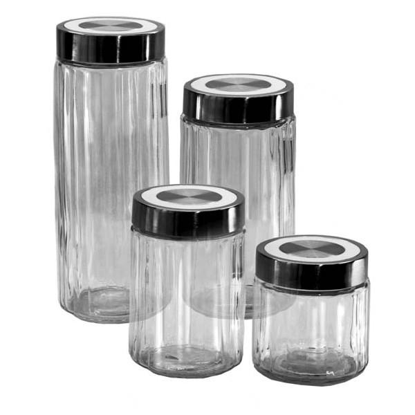 4 PC. GLASS CANISTER SET RIBBED DESIGN