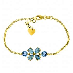 3.15 Carat 14K Solid Yellow Gold Bracelet Natural Blue Topaz