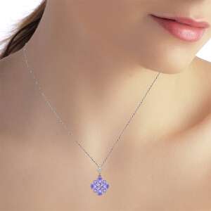 2.43 Carat 14K Solid White Gold Tanzanite Necklace Pressed Against