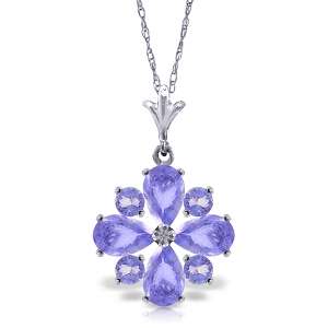 2.43 Carat 14K Solid White Gold Tanzanite Necklace Pressed Against