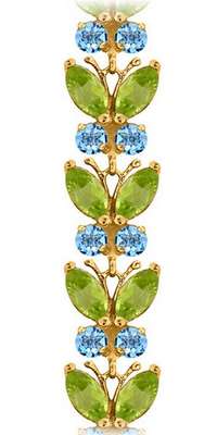 14K Solid Rose Gold Butterfly Bracelet w/ Peridot & Blue