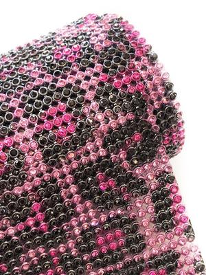 ALUMINIUM SILVER BASE CHEETAH BLACK-PINK PAINTED HOTFIX RHINESTONE SHEET, SS7, 45*120CM (ALP)