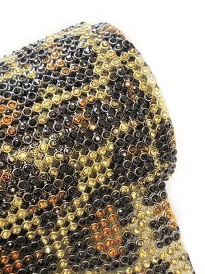 ALUMINIUM SILVER BASE CHEETAH BLACK-TOPAZ PAINTED HOTFIX RHINESTONE SHEET, SS7, 45*120CM (ALP)