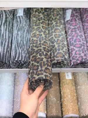 ALUMINIUM SILVER BASE CHEETAH BLACK-TOPAZ PAINTED HOTFIX RHINESTONE SHEET, SS7, 45*120CM (ALP)