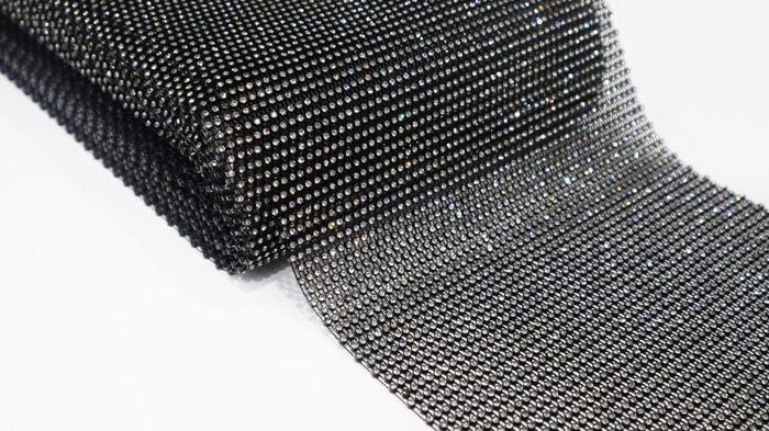 ELASTIC RHINESTONE X FABRIC I BLACK & CLEAR CRYSTAL
