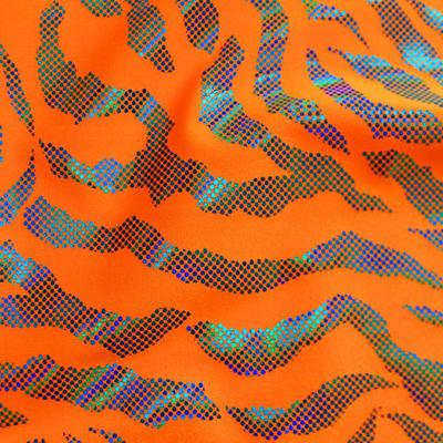 Tigress Foiled Spandex - Hot Orange/Turquoise