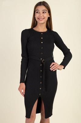 Front Belt Sweater Dress
