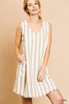 A4801 Linen Blend Striped Dress