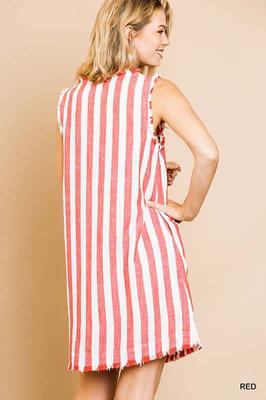 A4801 Linen Blend Striped Dress