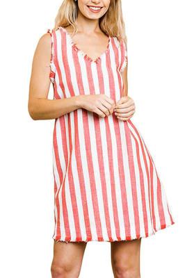 A4801 Linen Blend Striped Dress