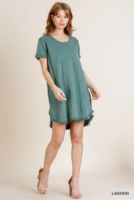 C2385 Solid High Low Scoop Hem Fringe