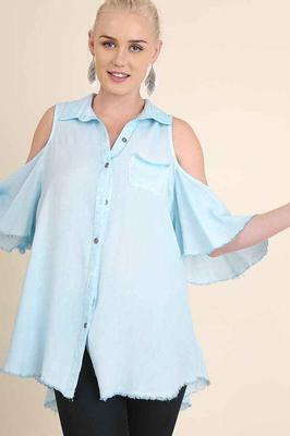 WC0298 Open Shoulder Button Up Top