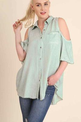 WC0298 Open Shoulder Button Up Top