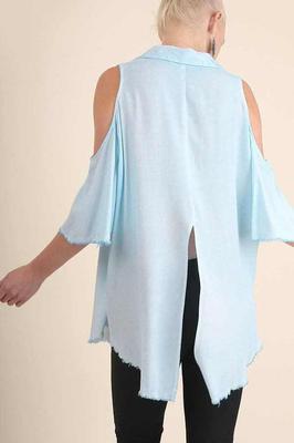 WC0298 Open Shoulder Button Up Top