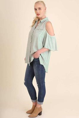 WC0298 Open Shoulder Button Up Top
