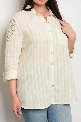 IT10580P Roll Up Sleeve Stripe Button Up