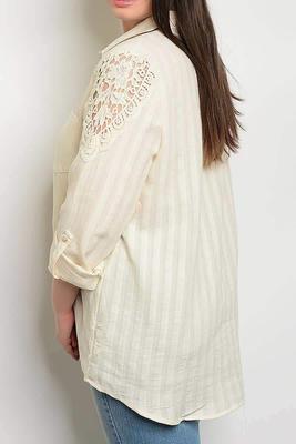 IT10580P Roll Up Sleeve Stripe Button Up