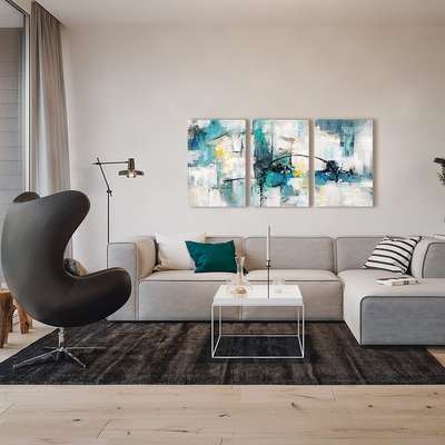 Turquoise Decor for Living Room Large Size Teal Wall Art Blue Grey