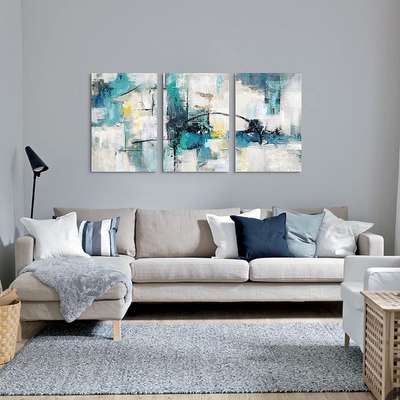 Turquoise Decor for Living Room Large Size Teal Wall Art Blue Grey