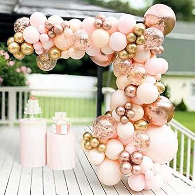 Macaron Orange Balloon Garland Arch Kit Metallic Chrome Ballons with 4D Globos and Rose Gold Confetti Latex Balloon