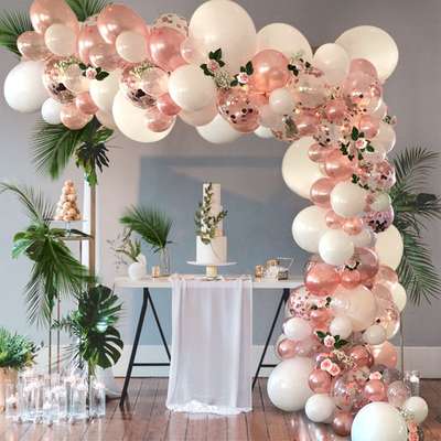 Macaron Orange Balloon Garland Arch Kit Metallic Chrome Ballons with 4D Globos and Rose Gold Confetti Latex Balloon