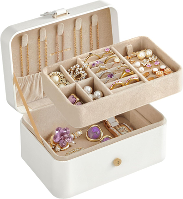 SONGMICS Jewelry Box Travel Jewelry Case 2-Layer Jewelry Holder Organizer 4.3 x 6.3 x 3.1 Inches