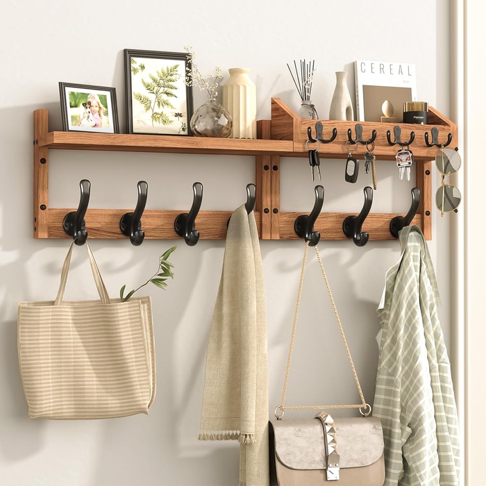 Evermagin 29 Coat Rack Wall Mount with Shelf 4 in 1 Wall Mounted Coat and Key Hanger with 11 Hooks